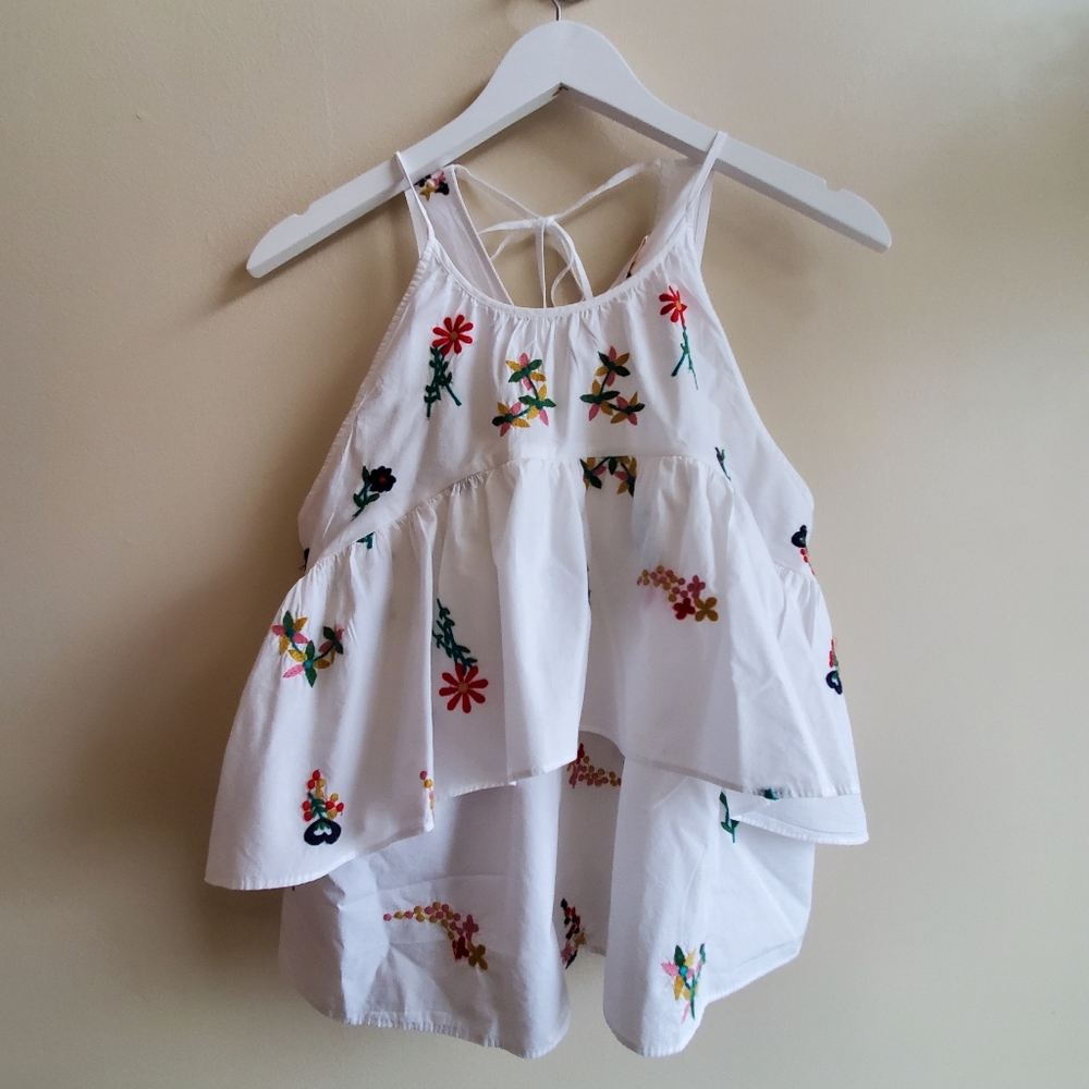 Zara floral embroidered halter tie top, small size